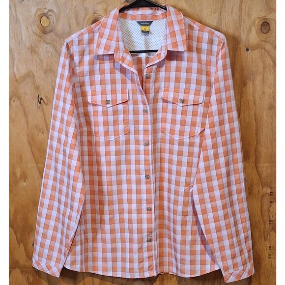 Eddie Bauer Travex Shirt Women Large Plaid Outdoor Nature Gorpcore Vented Hiking - Picture 1 of 9